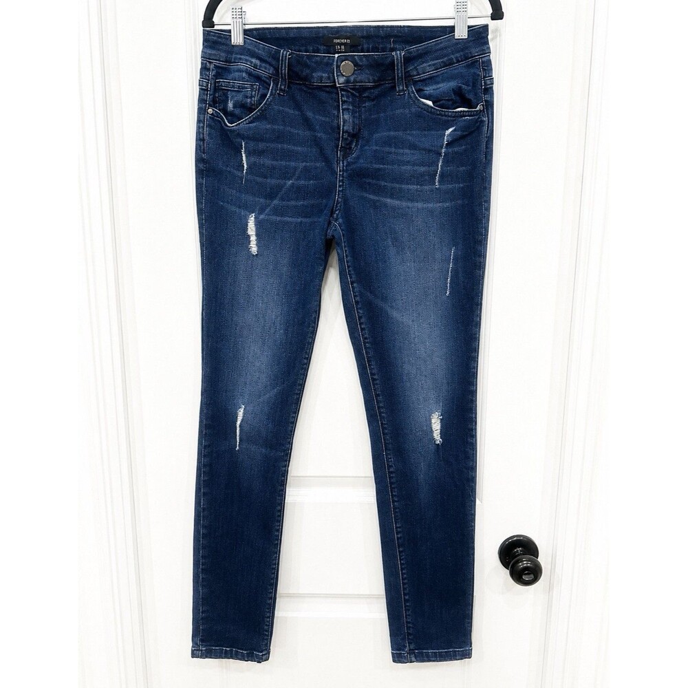 Forever 21 Women’s Medium Wash Distressed Skinny Denim 5-Pocket Jeans- size 28